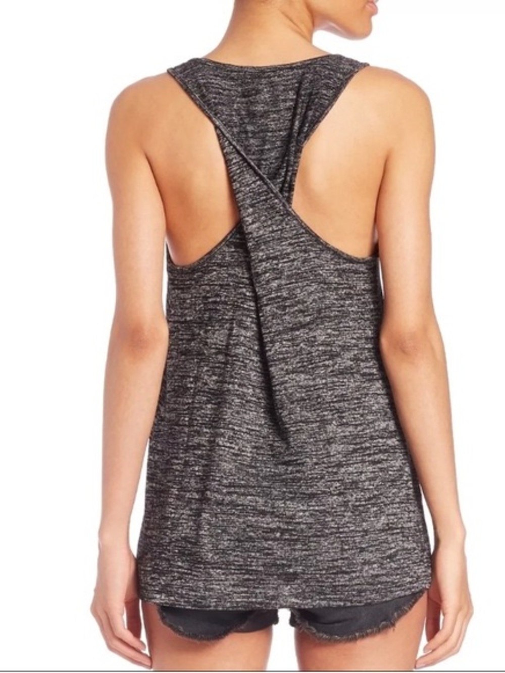 Rag and Bone JEAN Heathered Black Marled Racerback Tank Cross Back Size S